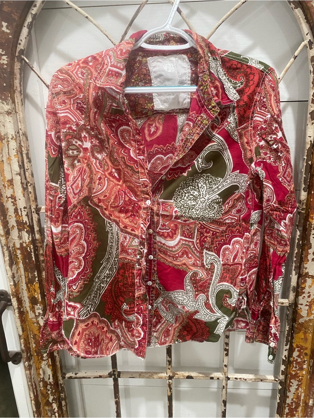 Cino Paisley Top in Red and Olive with Crown Label Medium